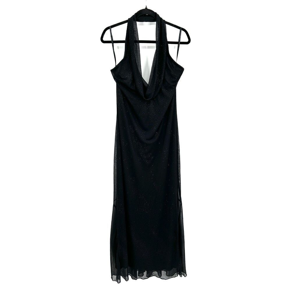 GUNNE SAX Jessica McClintock Black Sparkle Halter Maxi Dress Gown Size 11 / 12